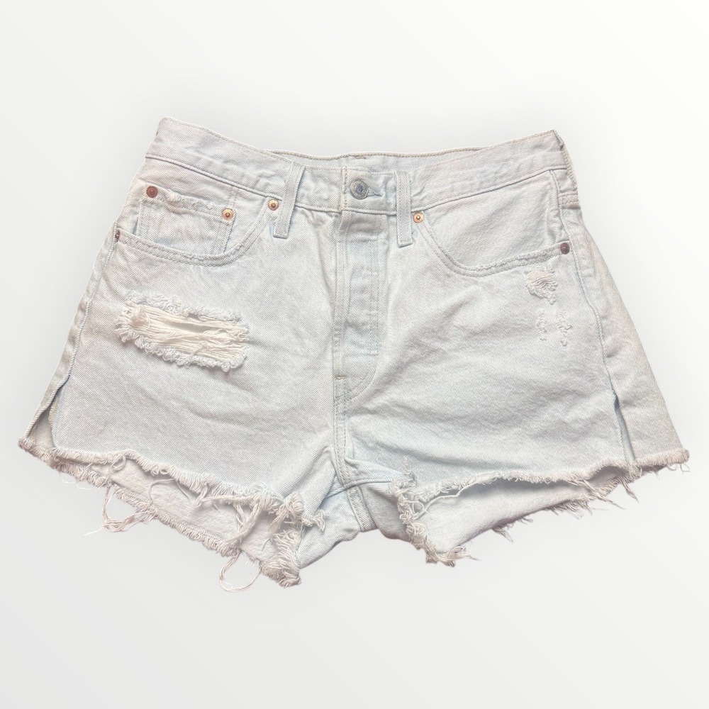 Levis Premium 501 Original Distressed Denim Shorts Light Wash W28